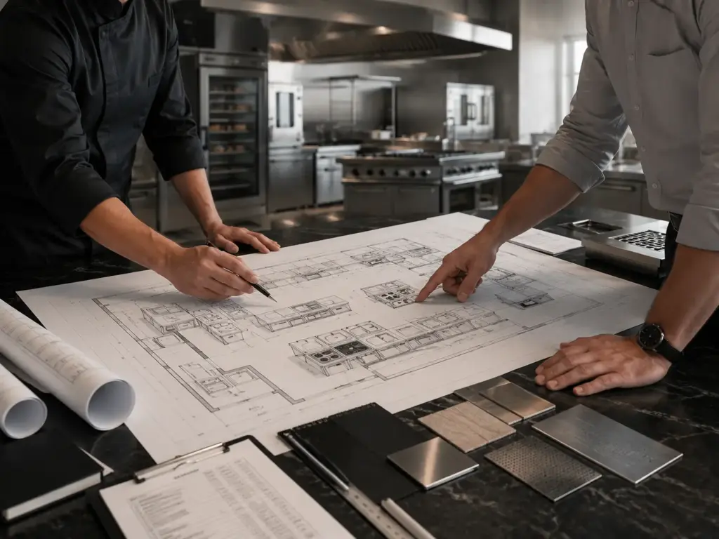 Planos técnicos de cocina industrial profesional revisados por especialistas en proyectos food service